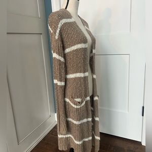 Long tan striped duster cardigans